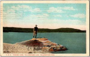 Park Ranger at Fishing Cone, Yellowstone Lake, National Park c1927 Postcard M30