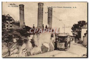 Postcard Old Tram Train Nimes The three Roman pillars