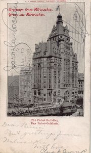 GRUSS aus MILWAUKEE WI~DAS PABST BUILDING-GEBAUDE~1903 POSTCARD GERMAN LANGUAGE 
