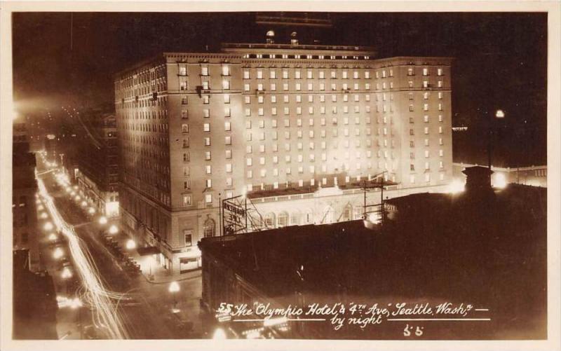 Washington Seattle   Olympic Hotel  lighted at night RPC