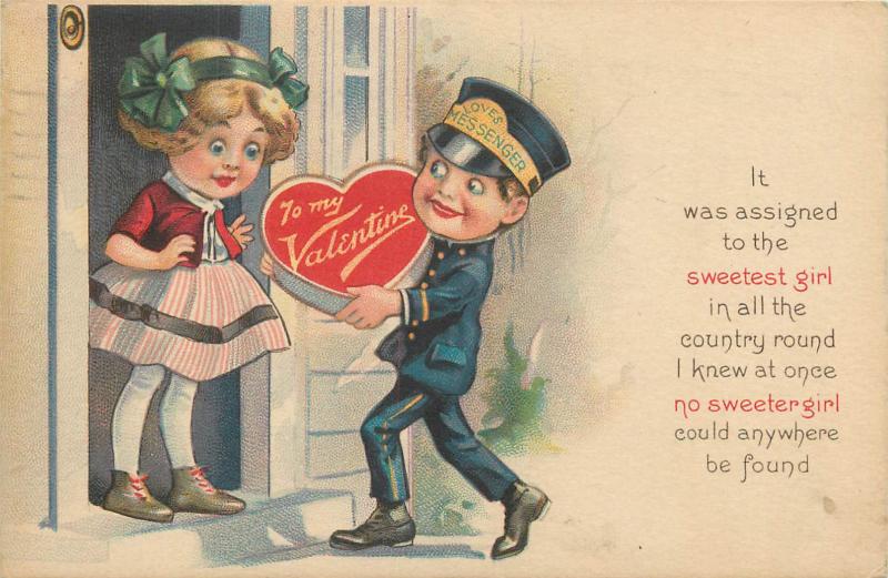 Valentine greetings postcard loves messenger children artist Bertiglia style