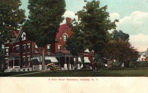 Vintage Postcard 1907 Main Street Residence Mansion House Oneonta New York NY