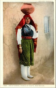 Postcard NM Pueblo of Isleta Indian Woman Carrying Water Jar C.1920 L4