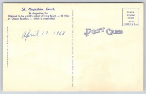 St Augustine Florida~Ocean Beach Panorama View~Automobiles~1940s Linen Postcard