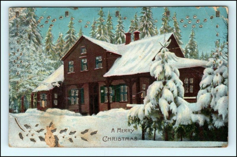 c1900s Layered Photo Merry Christmas Girl Postcard House Unposted Germany A195