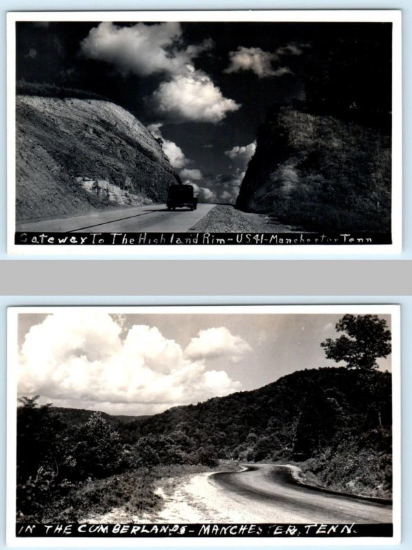 2 RPPC Postcards MANCHESTER, Tennessee TN ~ Gateway HIGHLAND RIM Street Scene