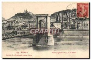 Old Postcard Suspension bridge and wharf du Rhone Vienna