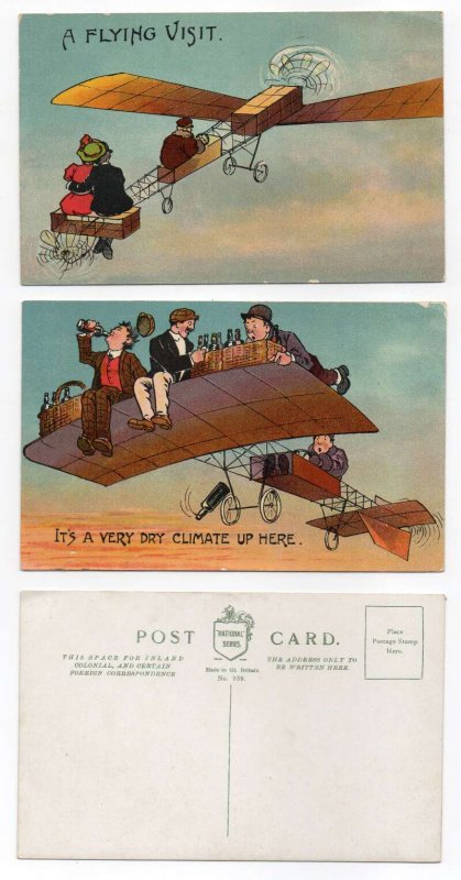 Group of 5 Airplane Greetings People Flying Humor Vintage Postcards AA68756