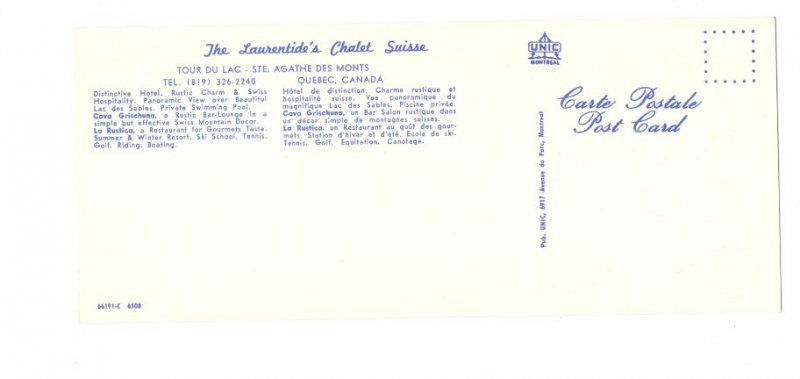 Laurentide's Chalet Swiss, Ste Agatha des Monts, Quebec, Vintage Advertising