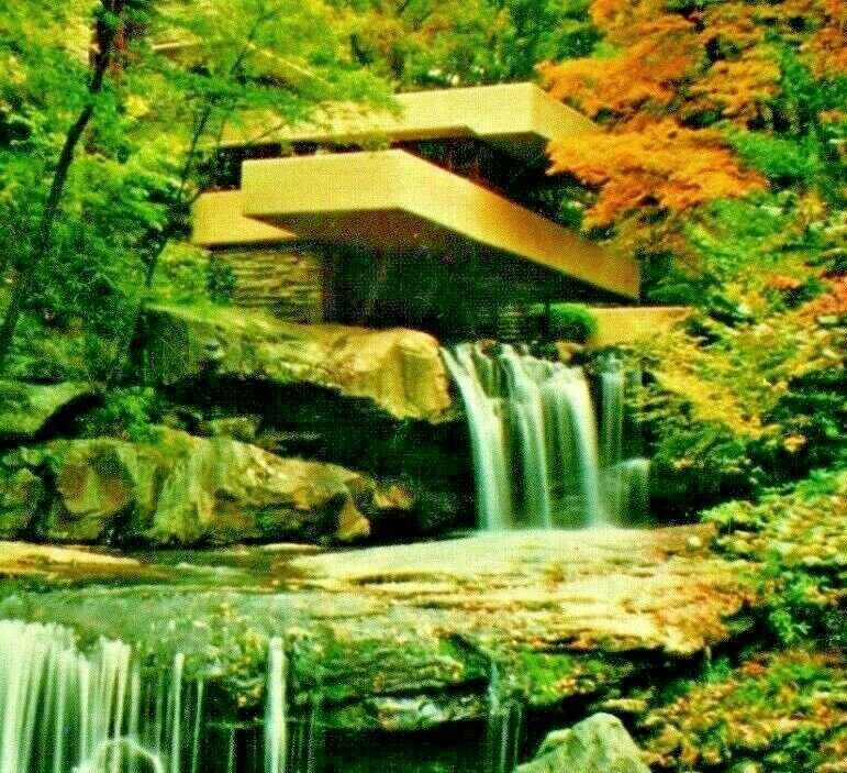 Frank Lloyd Wright Mill Run PA Fallingwater House Chrome Postcard