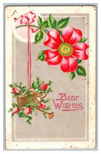 c1911 Postcard Best Wishes Flowers Watering Can Embossed Card