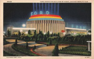 c.1933-34 Ford Exposition Building by Night, Chicago World's Fair Linen 2T5-415