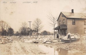 J70/ Warren Ohio RPPC Postcard c1913 Flood Disaster Boat Homes 273