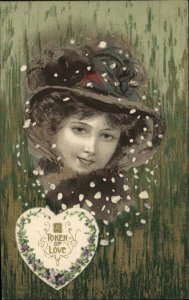 Winsch Valentine Young Woman Fashionable Hat Art Nouveau c1910 Postcard