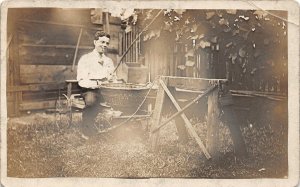 G64/ Real Photo RPPC Postcard c1910 Odd Unusual Man Fake Cart Cigar