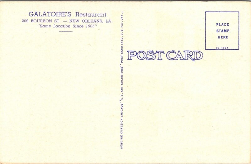 Galatoire's Restaurant 208 Bourbon Street New Orleans Louisiana Postcard