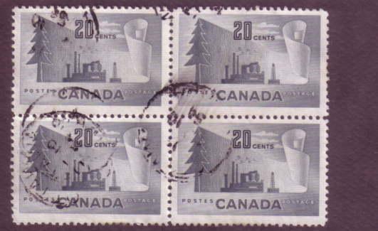 Canada, Used Block of Four, Forestry, 20 Cent, Scott #316