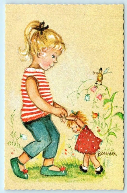3 Postcards BONNIE Artist Signed Little Folks? GIRLS CHILDREN  Mainzer Belgium