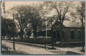 WEST TOWNSEND MA NATIONAL BANK MEMORIAL HALL ANTIQUE REAL PHOTO POSTCARD RPPC