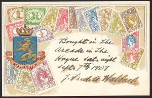 NETHERLANDS Stamps on Postcard Embossed Shield Used c1907