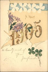 New Year 1905 Large Letter Numbers Gilt Inlay Embossed Vintage Postcard