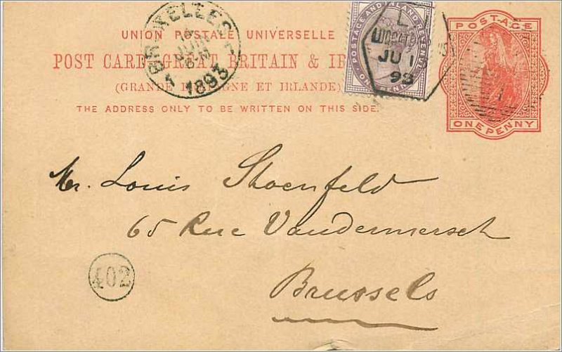 Entier Postal Stationery 1p + 1/2 for Brussels 1893