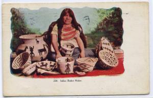 Native American Indian Woman Basket Maker 1908 postcard