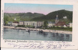 Schandau, Saxony, Germany, 1905, Gruss Aus type, Steam Boat, Elbe, Metallic