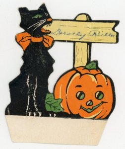 1920s Halloween Black Cat Jack-O-Lantern Place Card F217