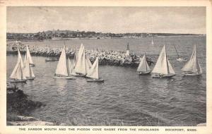 Rockport Massachusetts Pigeon Cove Shore Harbor Sailboats Postcard JA7471873