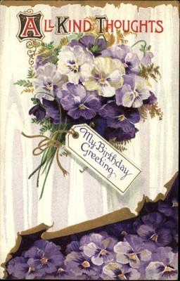 Birthday Purple Flowers Bouquet Gilt Embossed c1910 Postcard