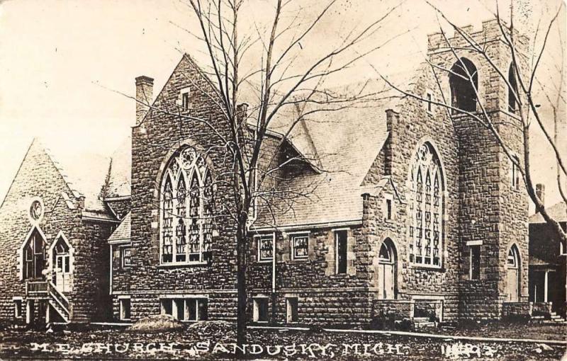 Sandusky Michigan ME Church Exterior Real Photo Antique Postcard K27111