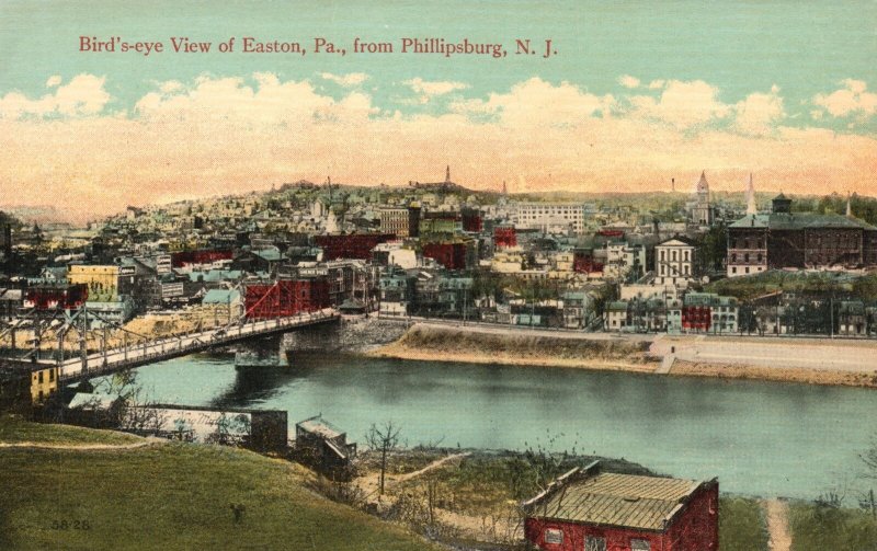 Vintage Postcard 1910's Bird's-eye View of Easton PA from Phillipsburg N. J.