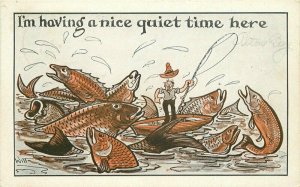 Artist Impression 1910 Comic Humor Witt Fishing Exaggeration #2143 Postcard 8905