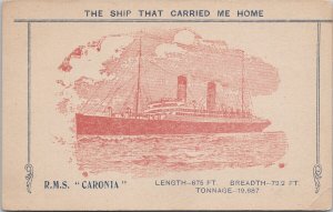 RMS 'Caronia' Passenger Ship That Carried Me Home HTF Unique Postcard H61 *as is