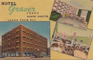 Postcard Hotel Graver Fargo North Dakota ND 1957