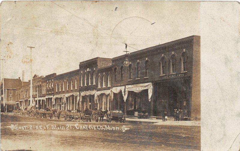 F80/ Chatfield Minnesota RPPC Postcard 1909 Main Street Stores