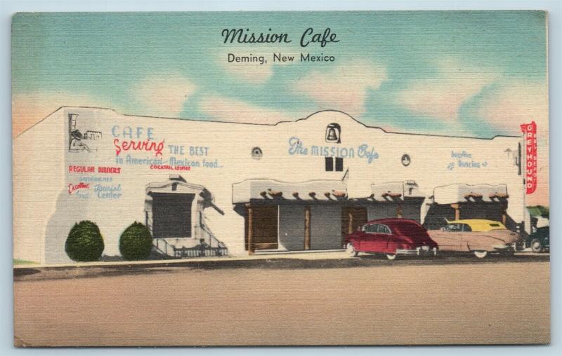 Postcard NM Deming Mission Cafe Mexican Restaurant Dancing c1950s Linen S10