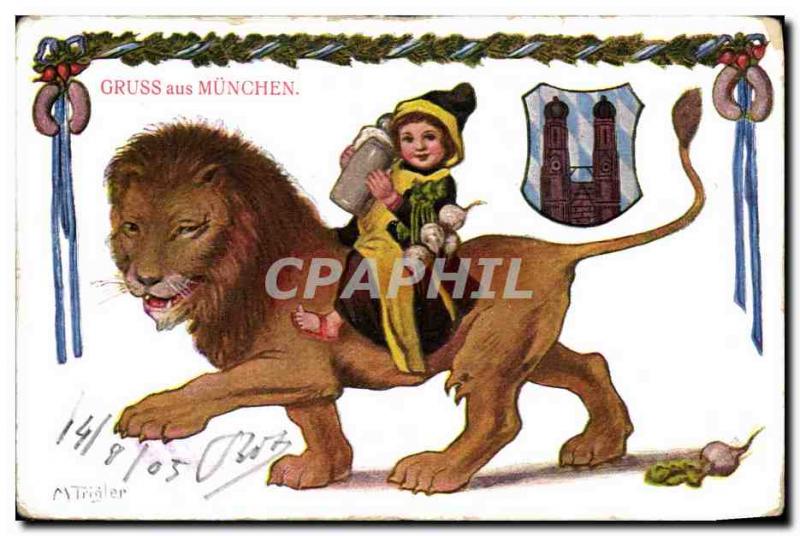 Vintage Postcard Fantasy Illustrator Gruss aus Munchen Child