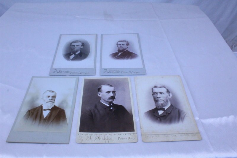 Lot of 5 Ca 1890's Cabinet Cards of Men - Beardsleys, J.H. Phipps, A. Devereaux