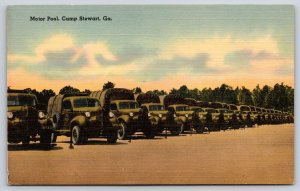 Military~Georgia~Camp Stewart~Motor Pool Vehicle Parking Scene~Linen Postcard
