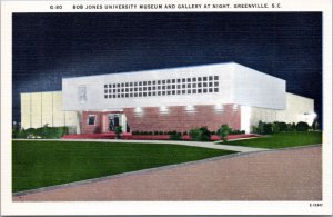 Postcard SC Greenville - Bob Jones University Museum and Gallery at Night