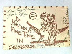 Vintage Postcard 1905 I'm Having Fine Time in California Man & Woman on Hammock