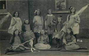 Early real photo postcards large groups costumed children festivity masquerade 