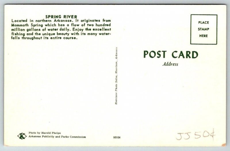 Arkansas  Spring River  Mammoth Spring  Postcard