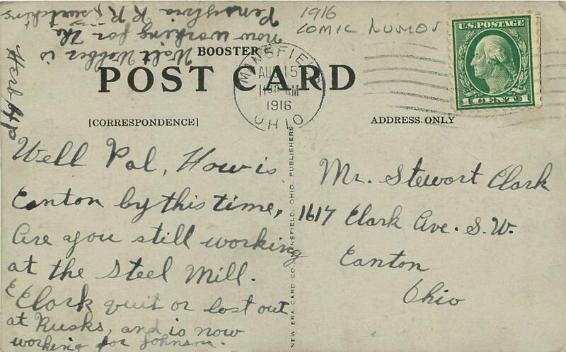 Artist impression Comic Humor Couple Boat Junk Mansfield Ohio Postcard 20-8673