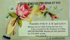 Civil War Veterans GAR Regalia C. H. Gardner Lady's Hand & Rose Daisies P88