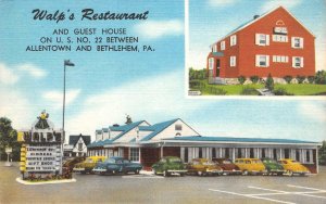 WALP'S RESTAURANT Allentown & Bethlehem, PA Route 22 Roadside ca 1940s Postcard