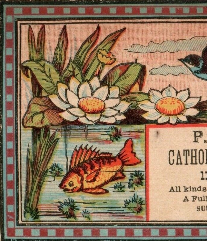 1870's P.J Courtenay's Catholic Book & picture Store Graphical Bird Fish P167 