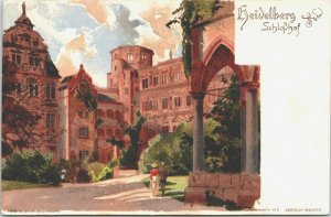 Germany Heidelberg Schlosshof Vintage Litho Postcard 01.44